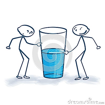 Stick figure with the glass is half full or half empty Vector Illustration